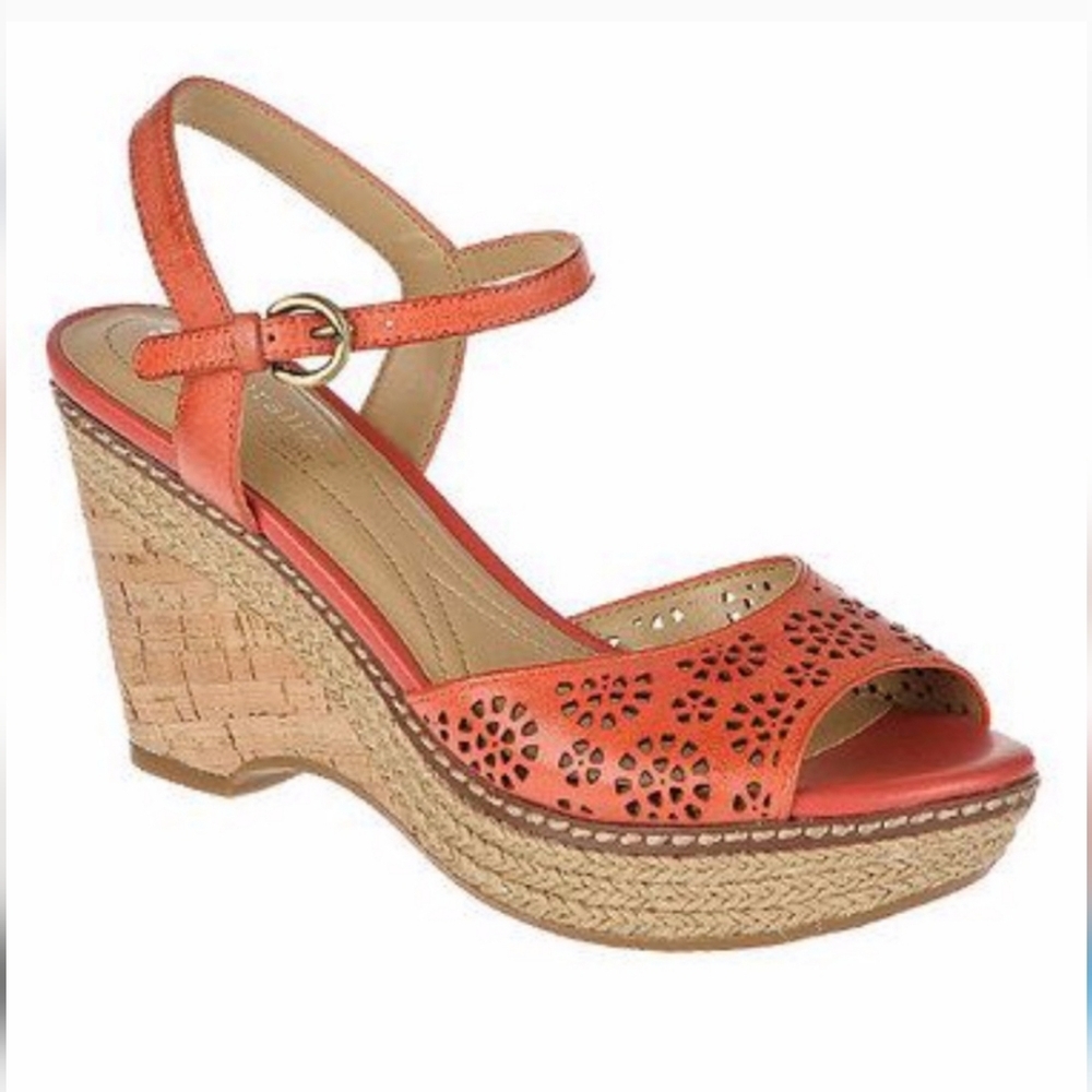 Naturalizer, Sz 7.5 "Lailah" Coral Pink Cork Wedge Sandals